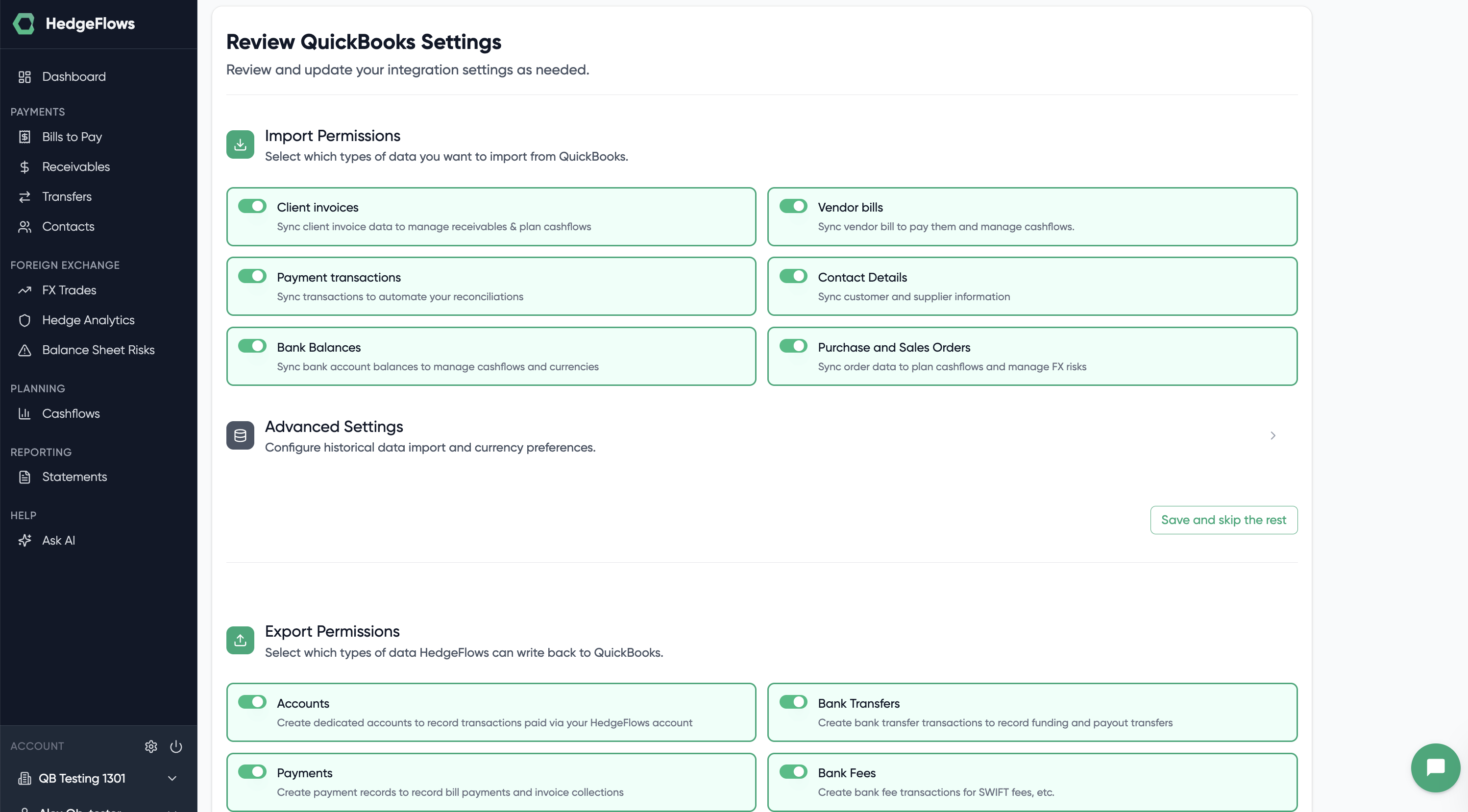 Choose which data to import from QuickBooks