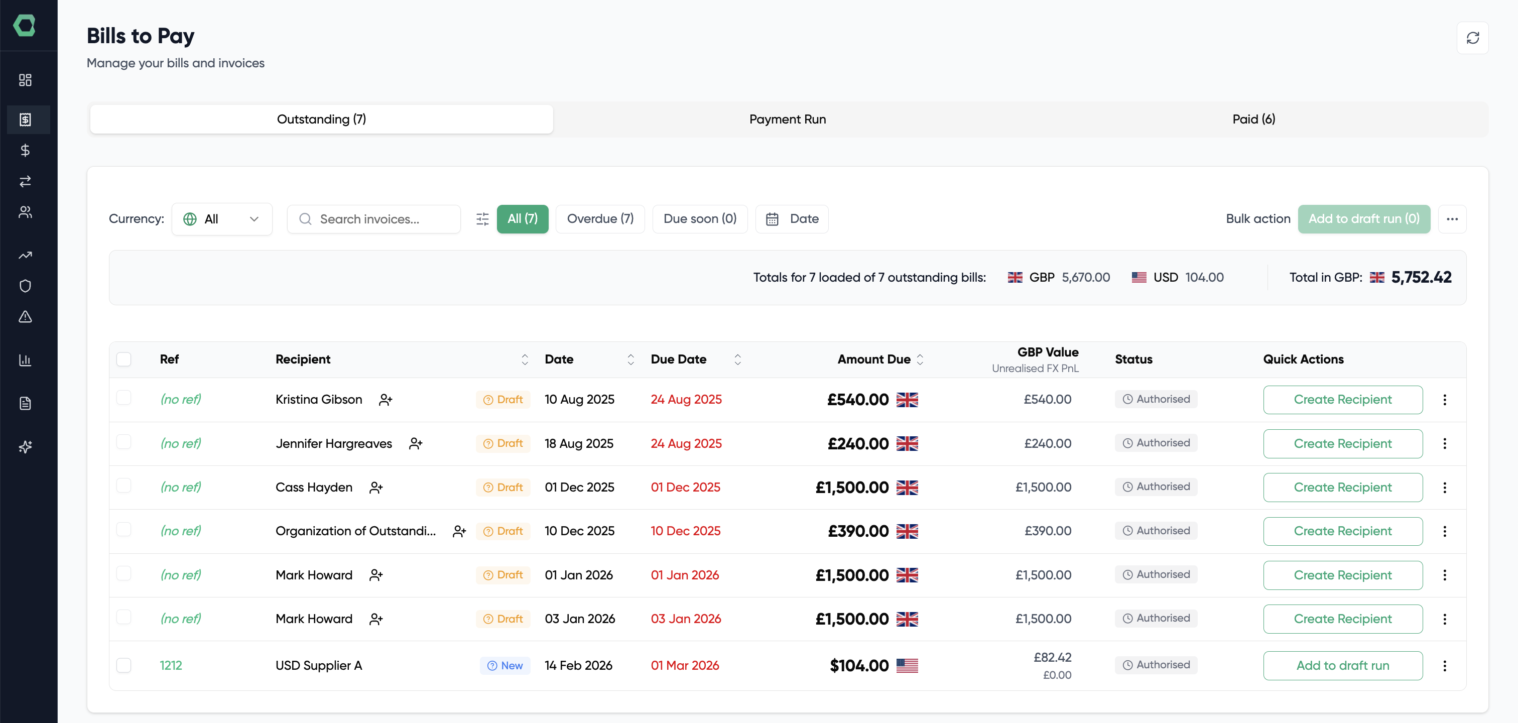 Imported QuickBooks invoices in HedgeFlows